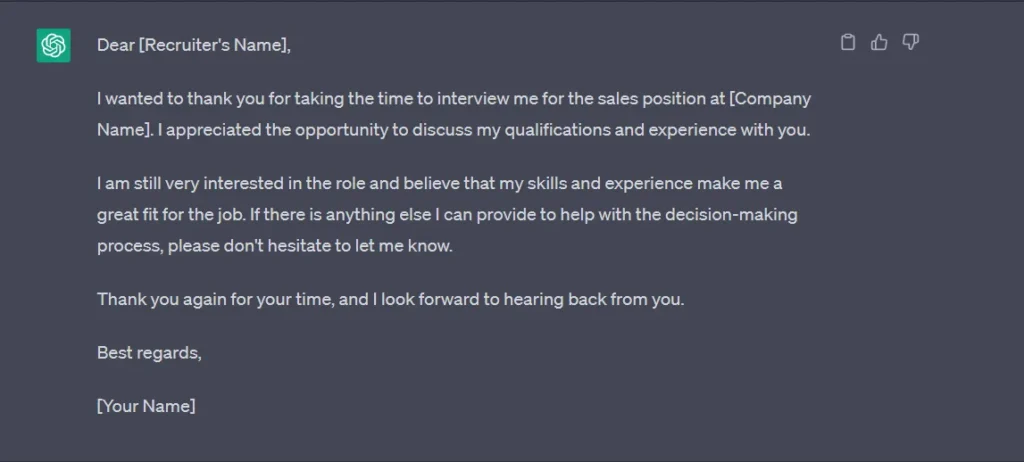 Follow-up interview email using ChatGPT