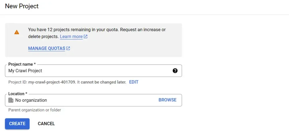 create project in GCP