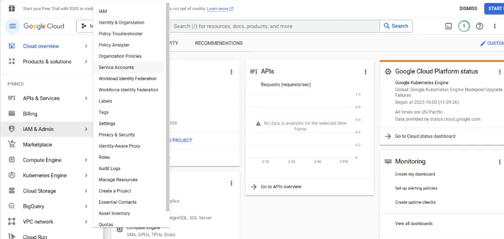 Create Service account option